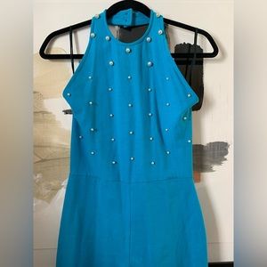 Vintage Blue RADAR Halter Jumpsuit with Pearl Embellishment Sz M